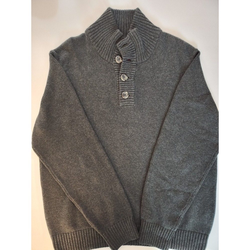 Coastal Tommy Hilfiger Mens Gray Cotton Mock Neck Button Sweater Large L